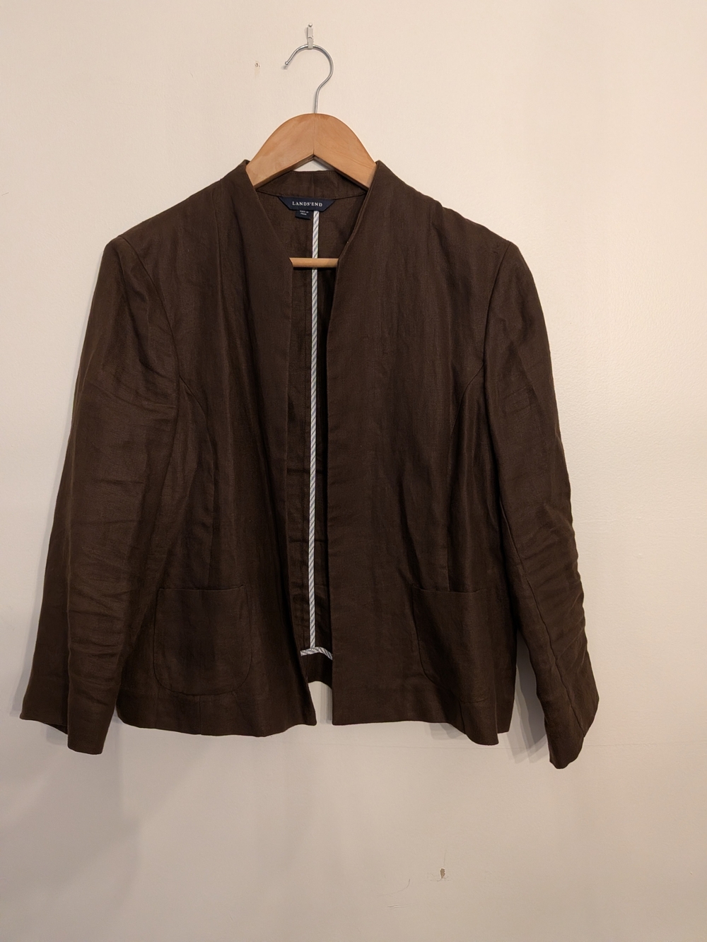 100%Linen Brown Open-Front Blazer